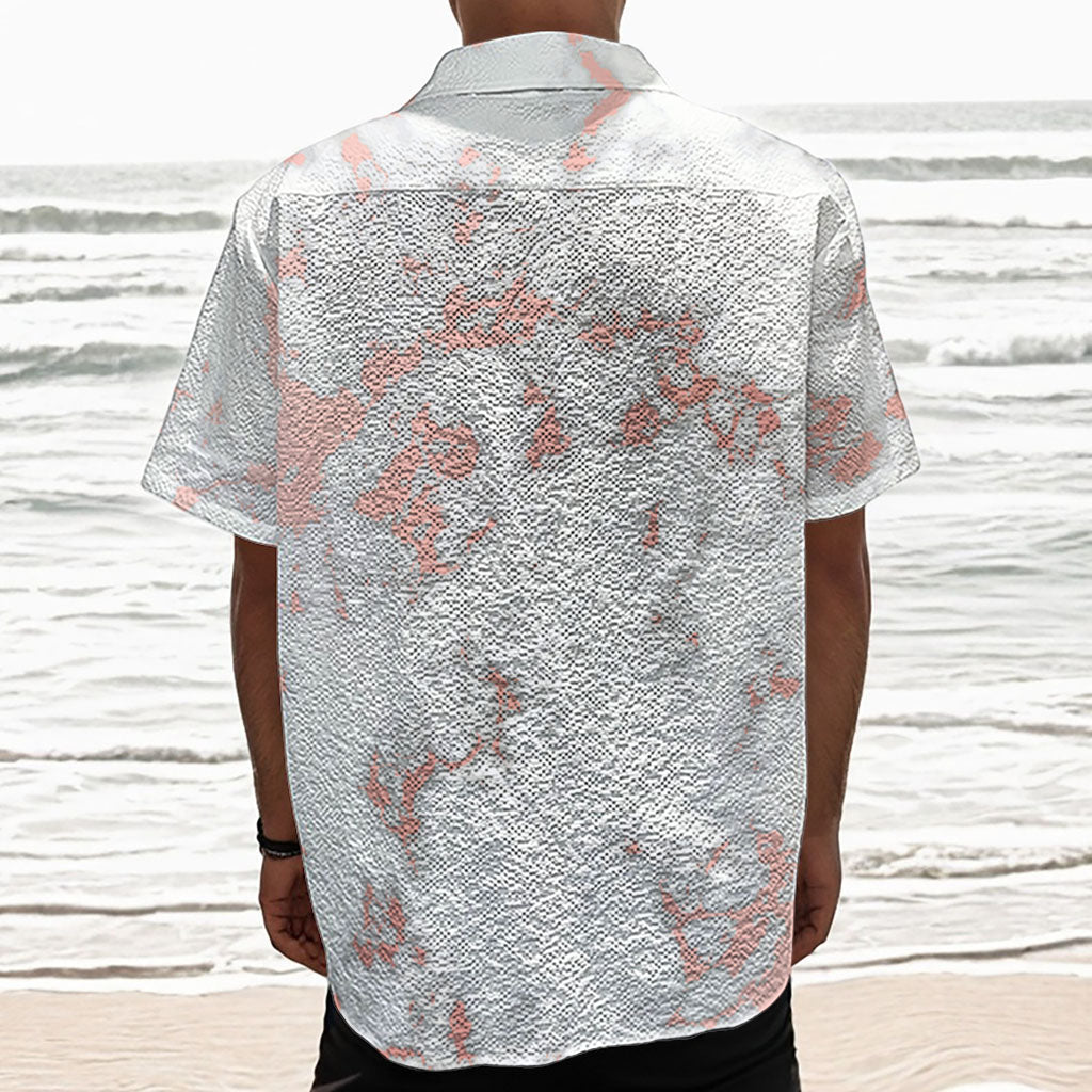 White Rose Gold Marble Print Textured Short Sleeve Shirt
