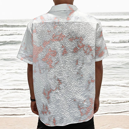White Rose Gold Marble Print Textured Short Sleeve Shirt