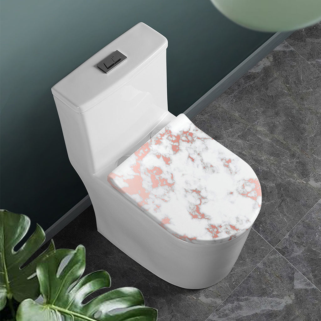 White Rose Gold Marble Print Toilet Lid Cover
