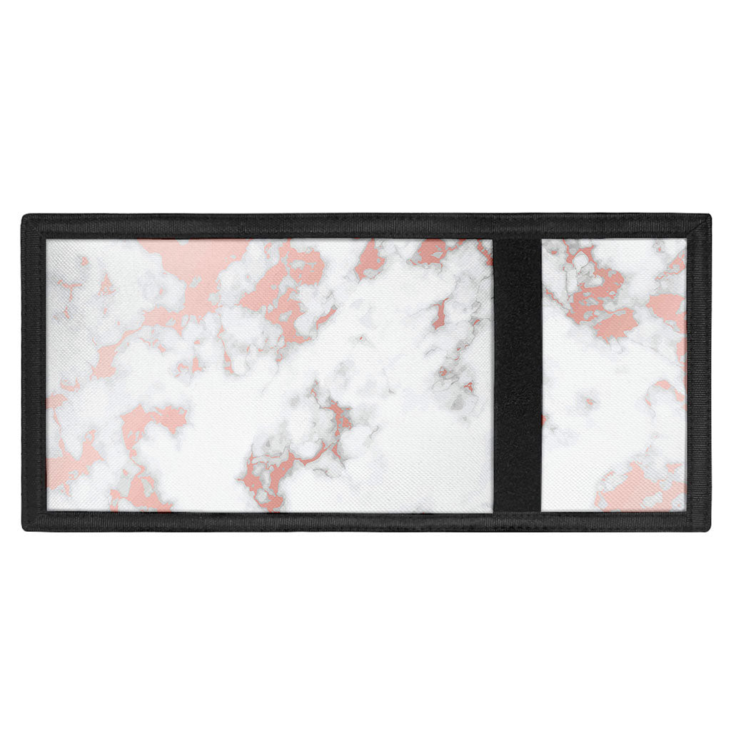 White Rose Gold Marble Print Trifold Wallet