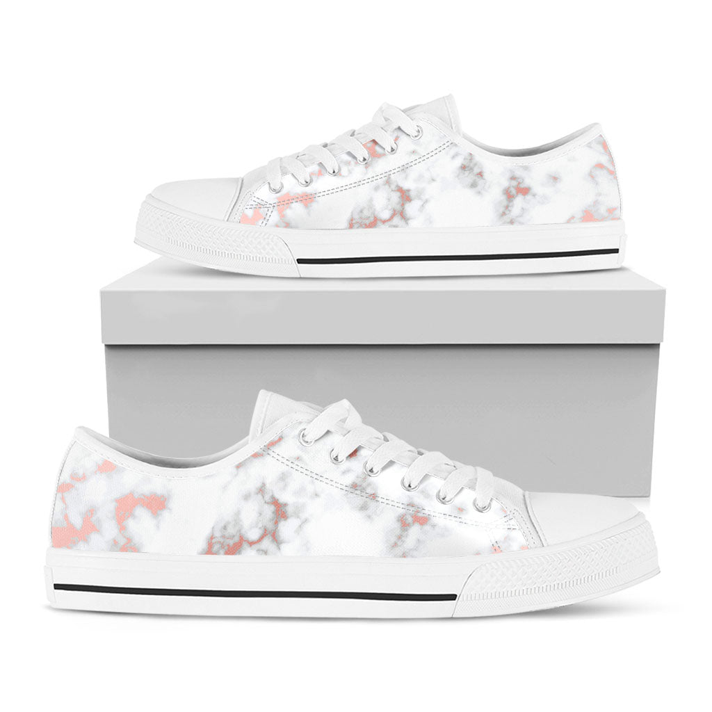 White Rose Gold Marble Print White Low Top Sneakers