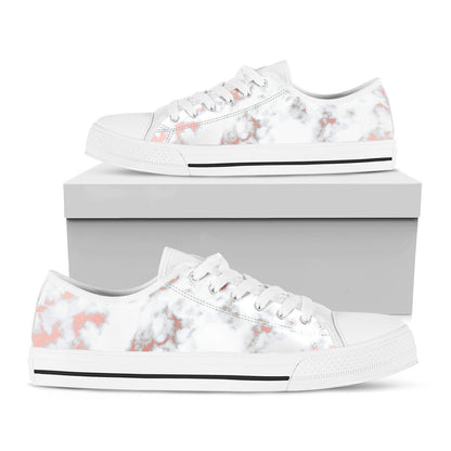 White Rose Gold Marble Print White Low Top Sneakers