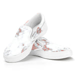 White Rose Gold Marble Print White Slip On Sneakers