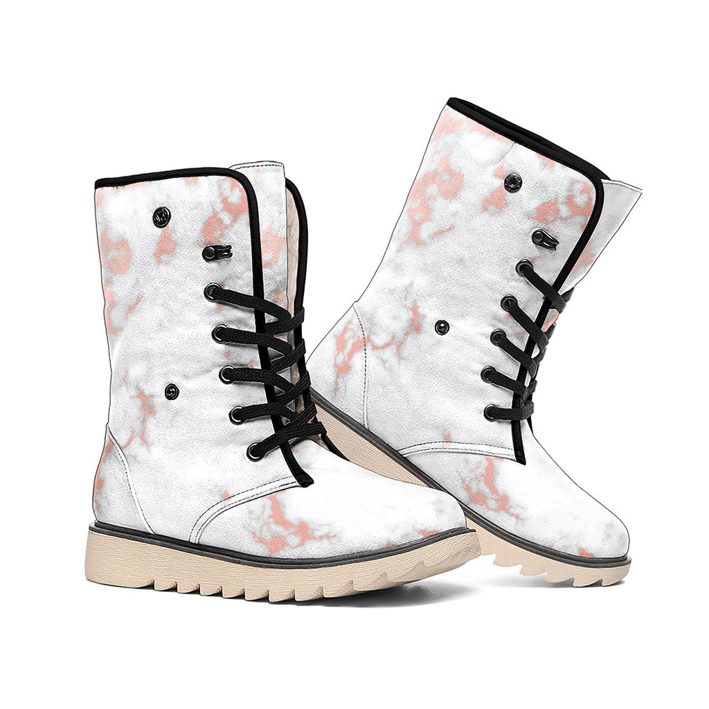 White Rose Gold Marble Print Winter Boots