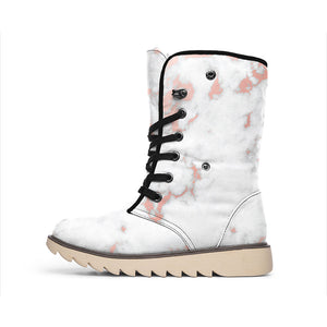 White Rose Gold Marble Print Winter Boots