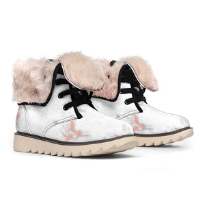 White Rose Gold Marble Print Winter Boots