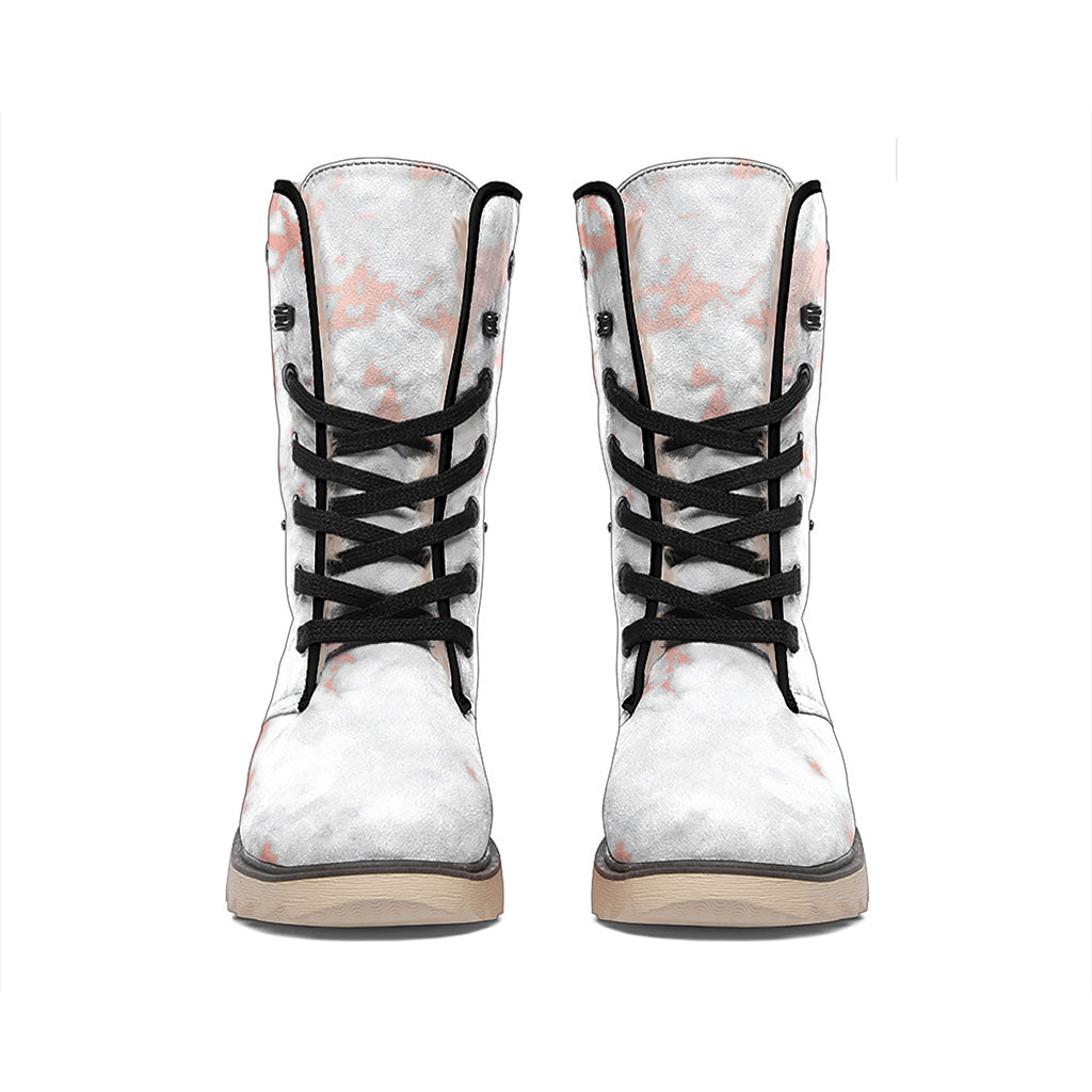 White Rose Gold Marble Print Winter Boots