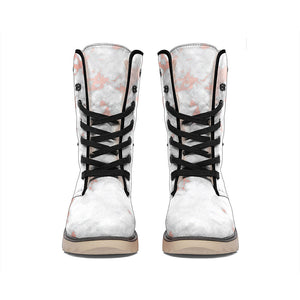 White Rose Gold Marble Print Winter Boots