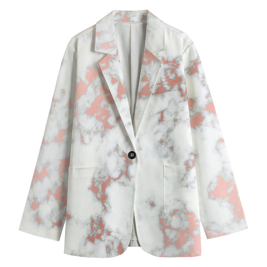 White Rose Gold Marble Print Women's Blazer