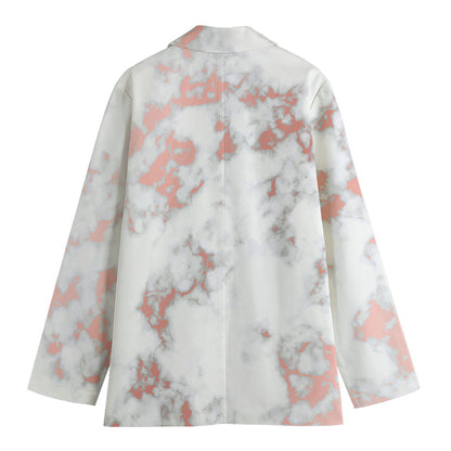 White Rose Gold Marble Print Women's Blazer