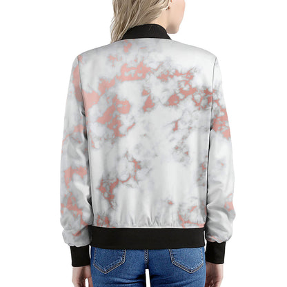 White Rose Gold Marble Print Women's Bomber Jacket