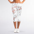 White Rose Gold Marble Print Women's Capri Leggings
