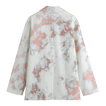 White Rose Gold Marble Print Women's Cotton Blazer