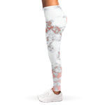 White Rose Gold Marble Print Women's Leggings