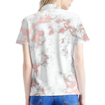White Rose Gold Marble Print Women's Polo Shirt