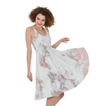 White Rose Gold Marble Print Women's Sleeveless Dress