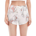 White Rose Gold Marble Print Women's Split Running Shorts