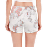 White Rose Gold Marble Print Women's Split Running Shorts