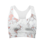 White Rose Gold Marble Print Women's Sports Bra