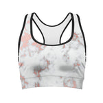 White Rose Gold Marble Print Women's Sports Bra