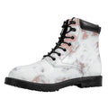 White Rose Gold Marble Print Padded Collar Lace Up Boots