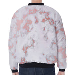 White Rose Gold Marble Print Zip Sleeve Bomber Jacket