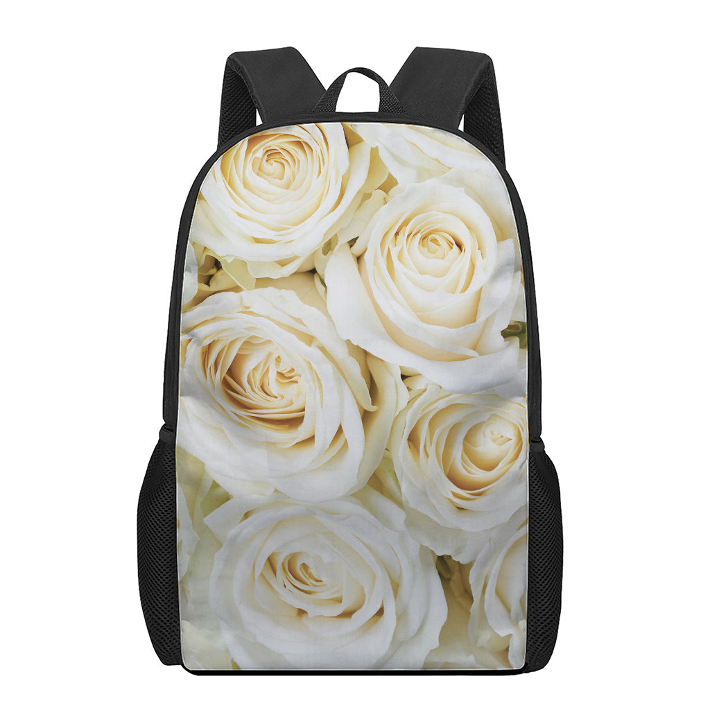 White Rose Print 17 Inch Backpack