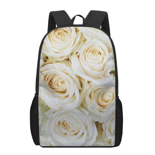 White Rose Print 17 Inch Backpack