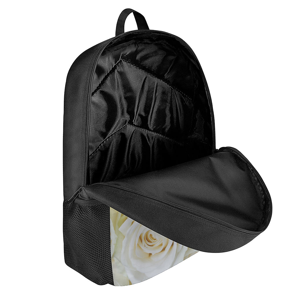 White Rose Print 17 Inch Backpack