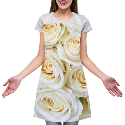 White Rose Print Adjustable Apron