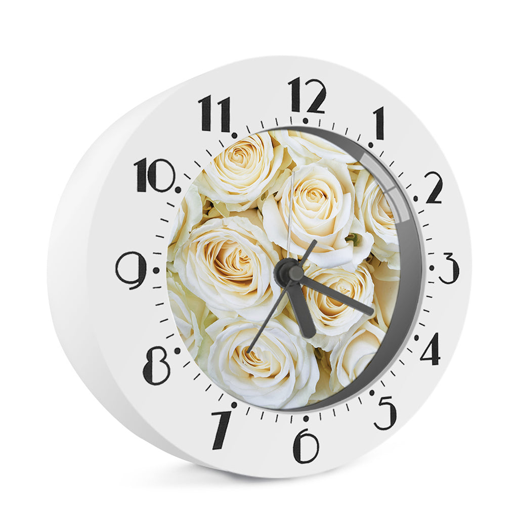 White Rose Print Alarm Clock