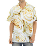 White Rose Print Aloha Shirt