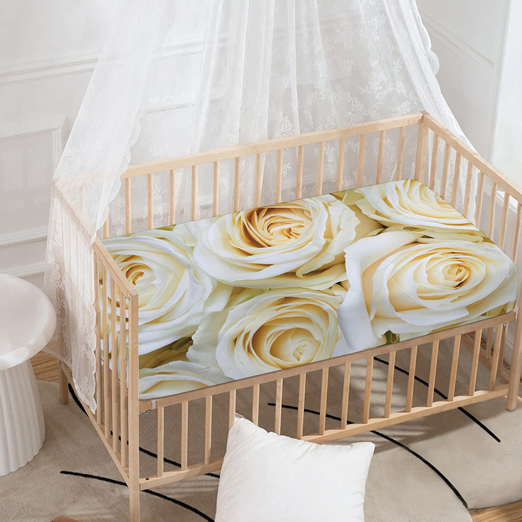 White Rose Print Baby Crib Sheet