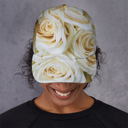 White Rose Print Baseball Cap