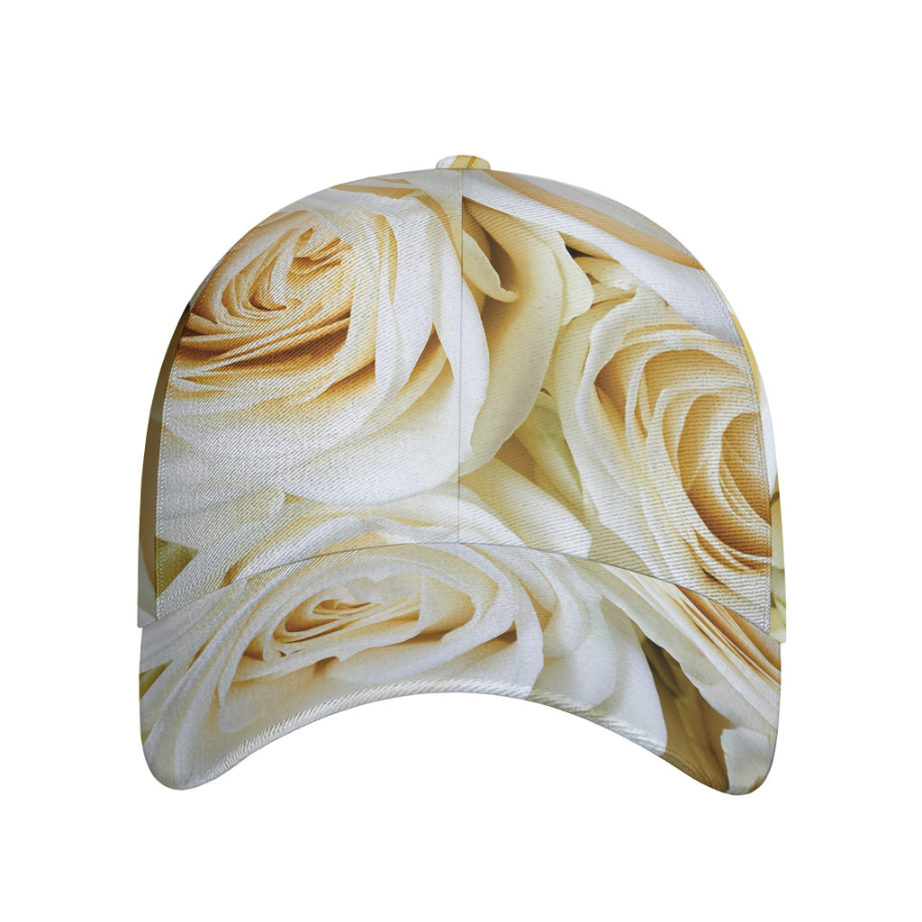 White Rose Print Baseball Cap