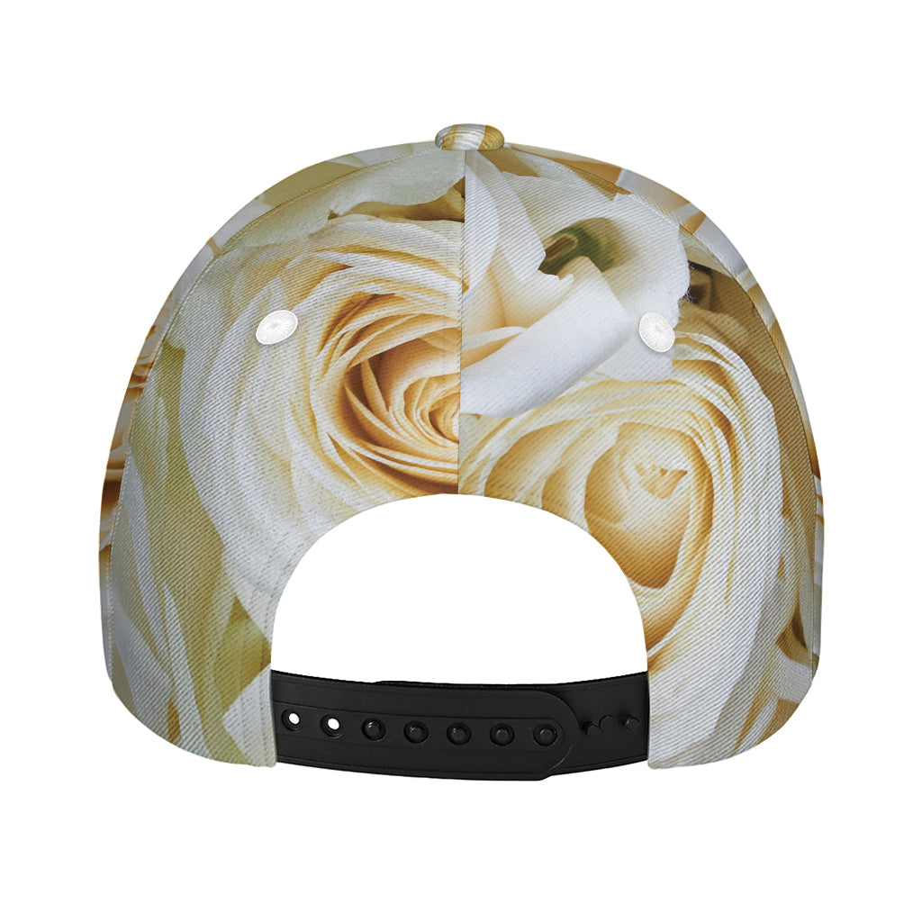 White Rose Print Baseball Cap