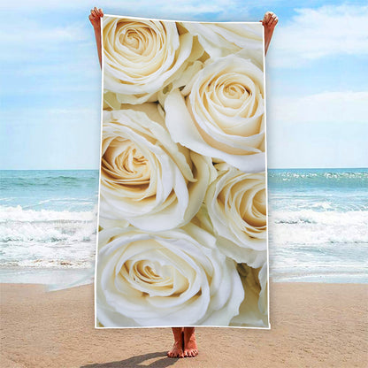 White Rose Print Beach Towel