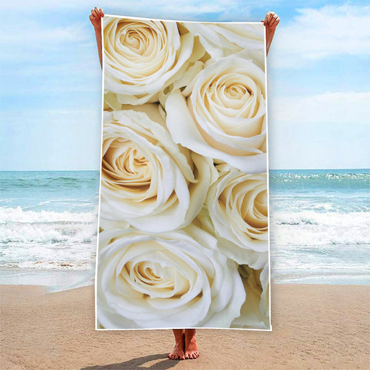 White Rose Print Beach Towel