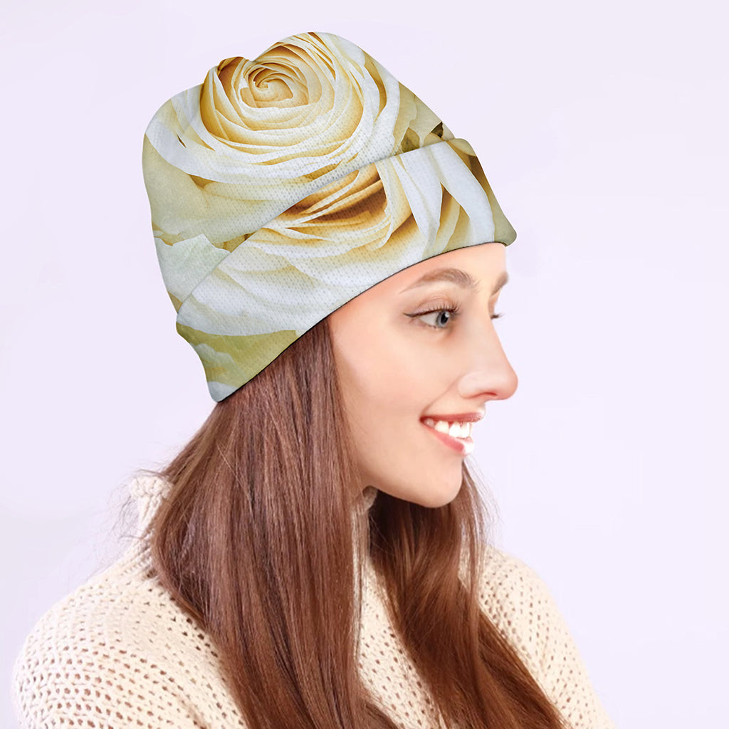 White Rose Print Beanie