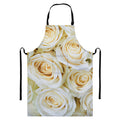 White Rose Print Bib Apron With Pocket