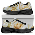 White Rose Print Black Chunky Shoes
