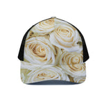 White Rose Print Black Mesh Trucker Cap