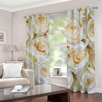 White Rose Print Blackout Grommet Curtains