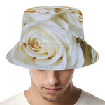 White Rose Print Bucket Hat