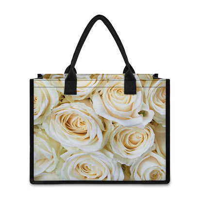 White Rose Print Canvas Tote Bag