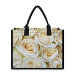 White Rose Print Canvas Tote Bag