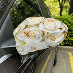 White Rose Print Car Side Mirror Covers