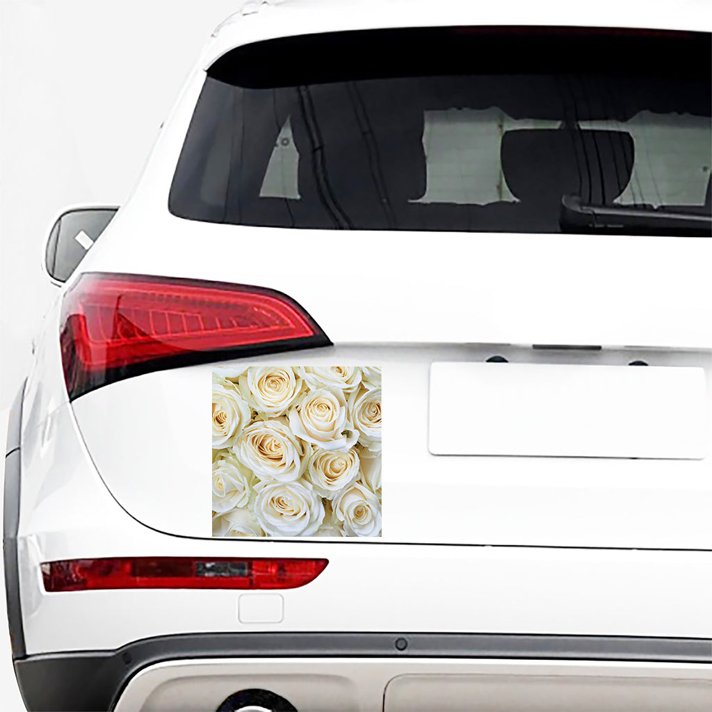 White Rose Print Car Sticker