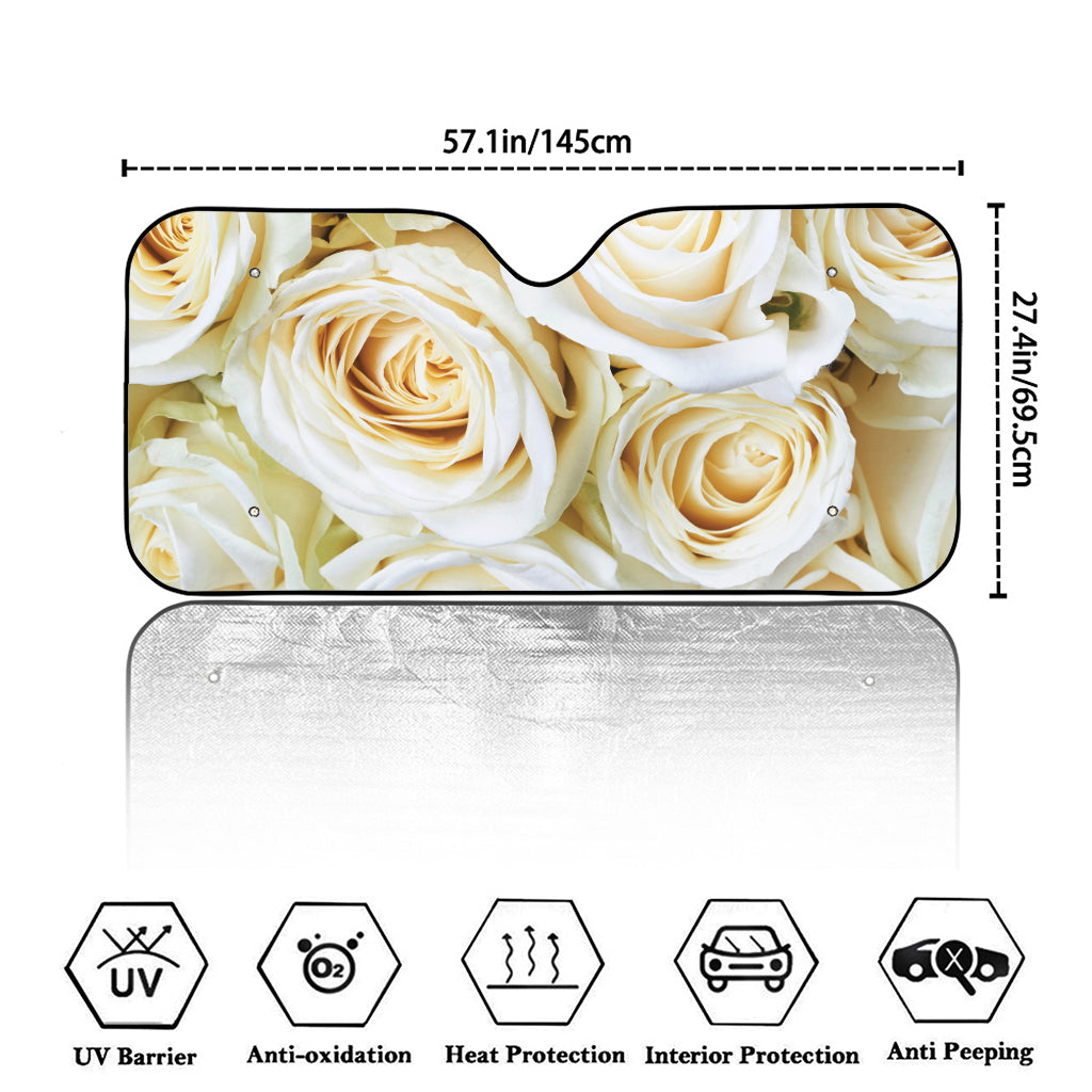 White Rose Print Car Windshield Sun Shade