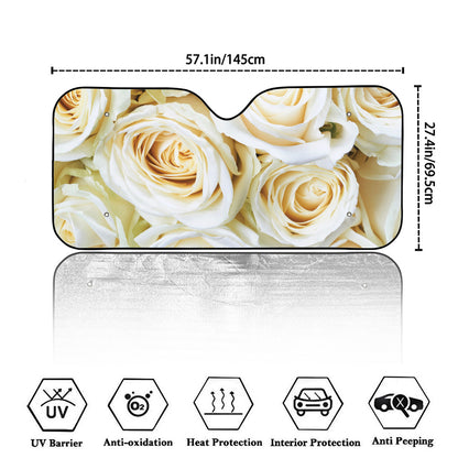 White Rose Print Car Windshield Sun Shade